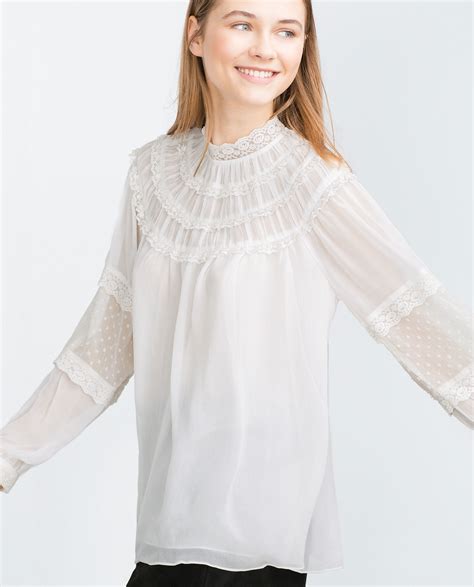 zara white lace top|Women's White Blouses .